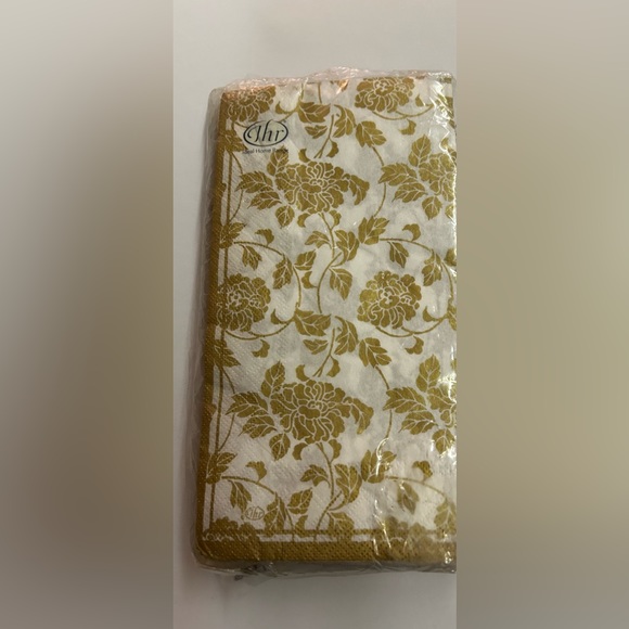 New 16 Napkins "Bloom" White Gold 3 Ply 8 5/8" x 4 3/8" made in Germany - Picture 2 of 6